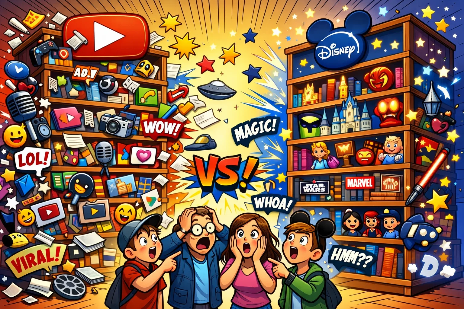  Disney Plus vs YouTube content libraries with shows, movies, and videos.
