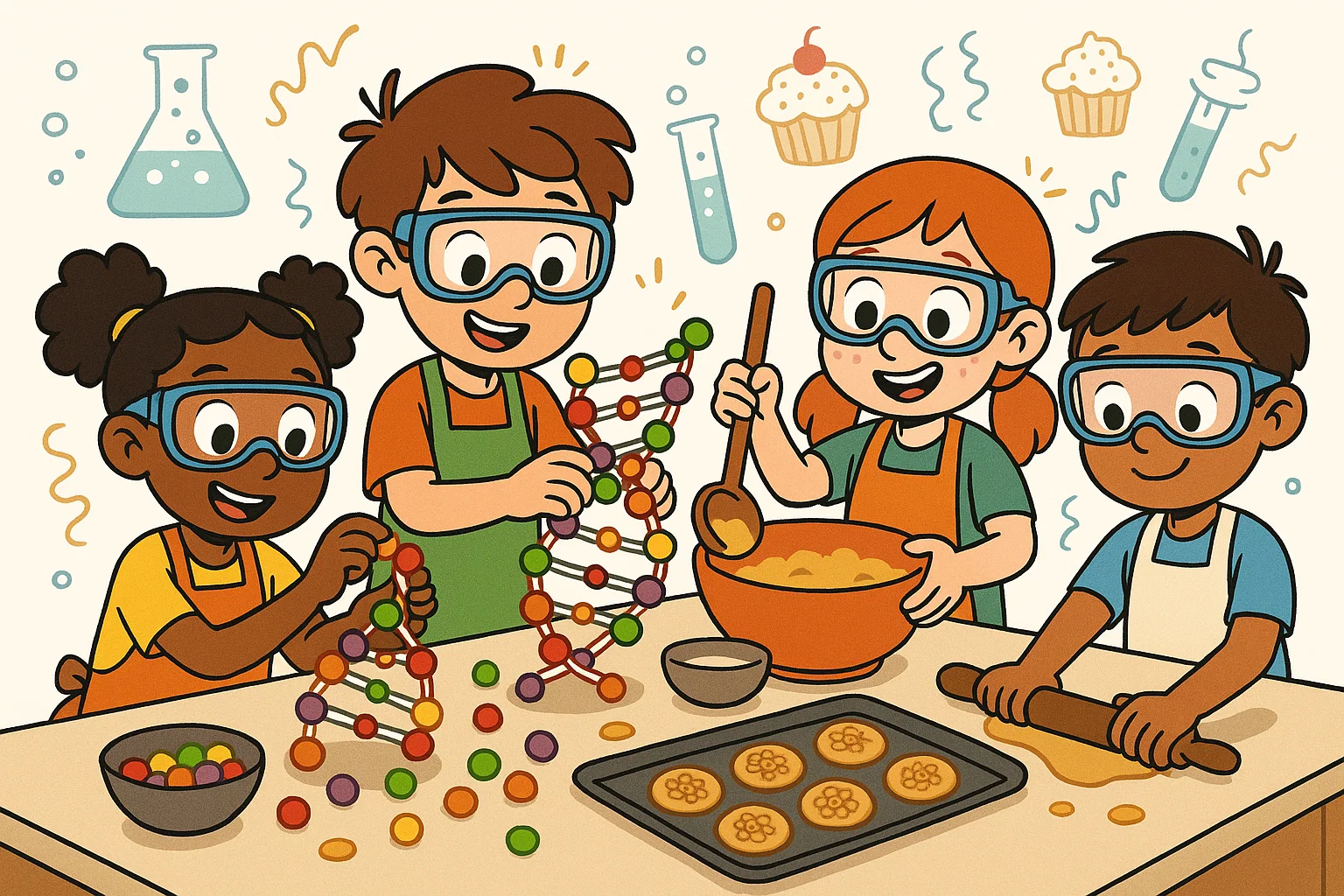 Edible science experiments for 5th grade with candy DNA models and cookies.
