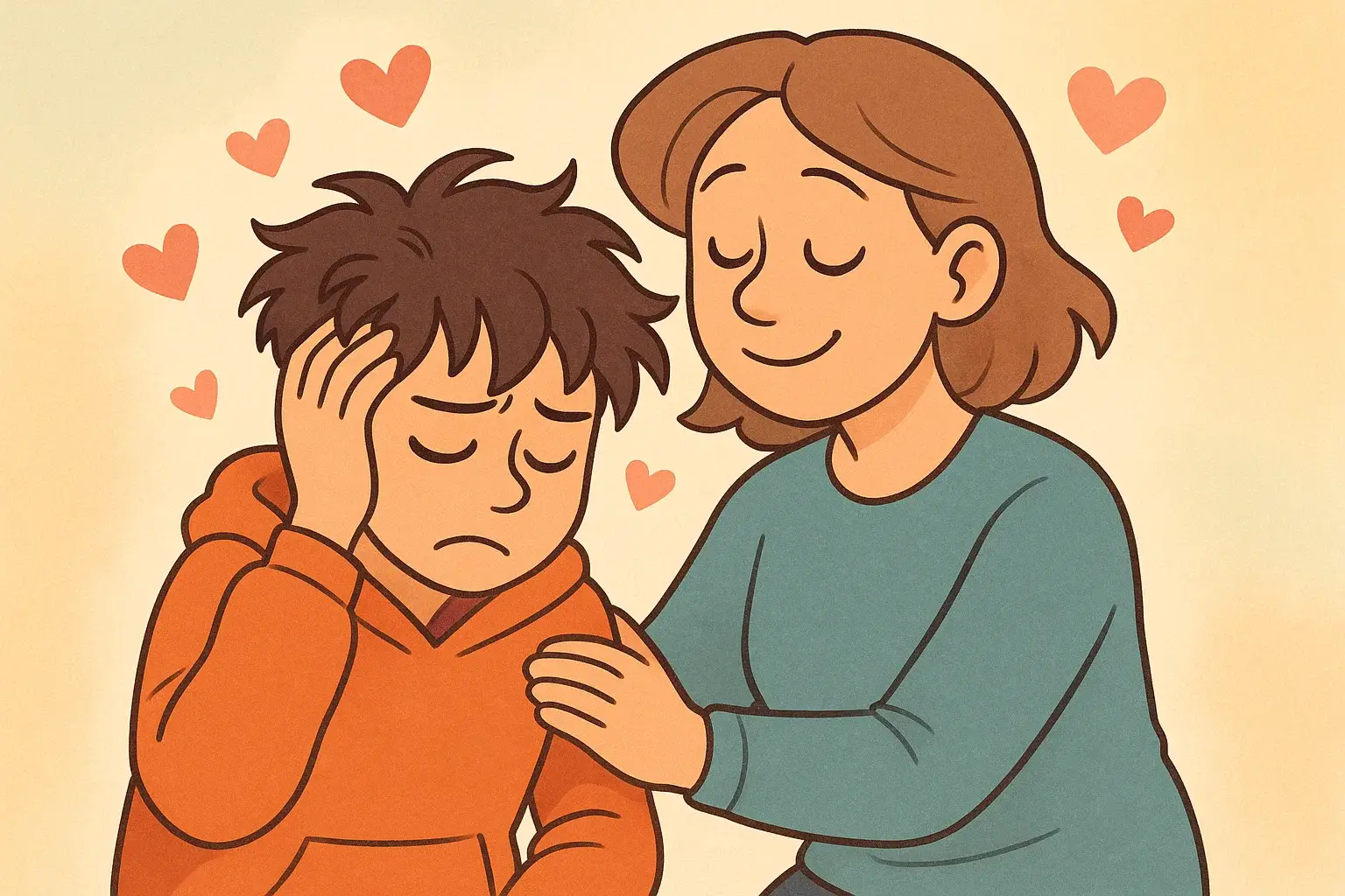 Cartoon of parental support for teen mental health. Cartoon of parental support for teen mental health.