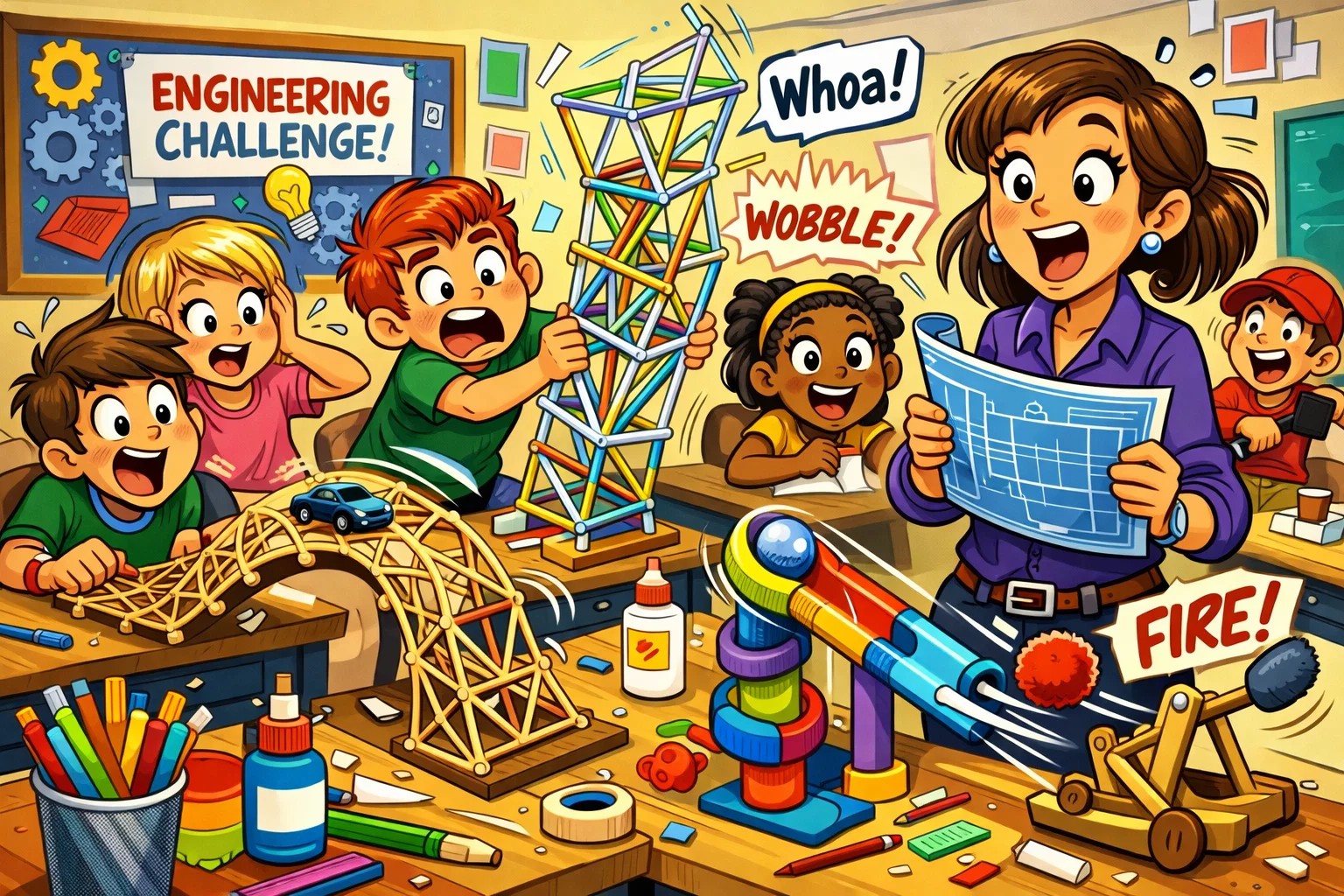  Engineering activities for middle school students building bridges and towers.
