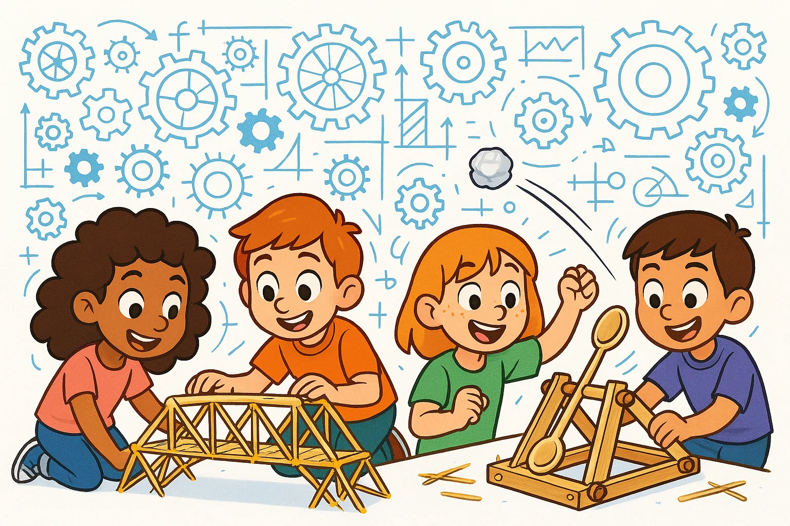 Engineering projects for 5th grade with bridge building and catapult design.
