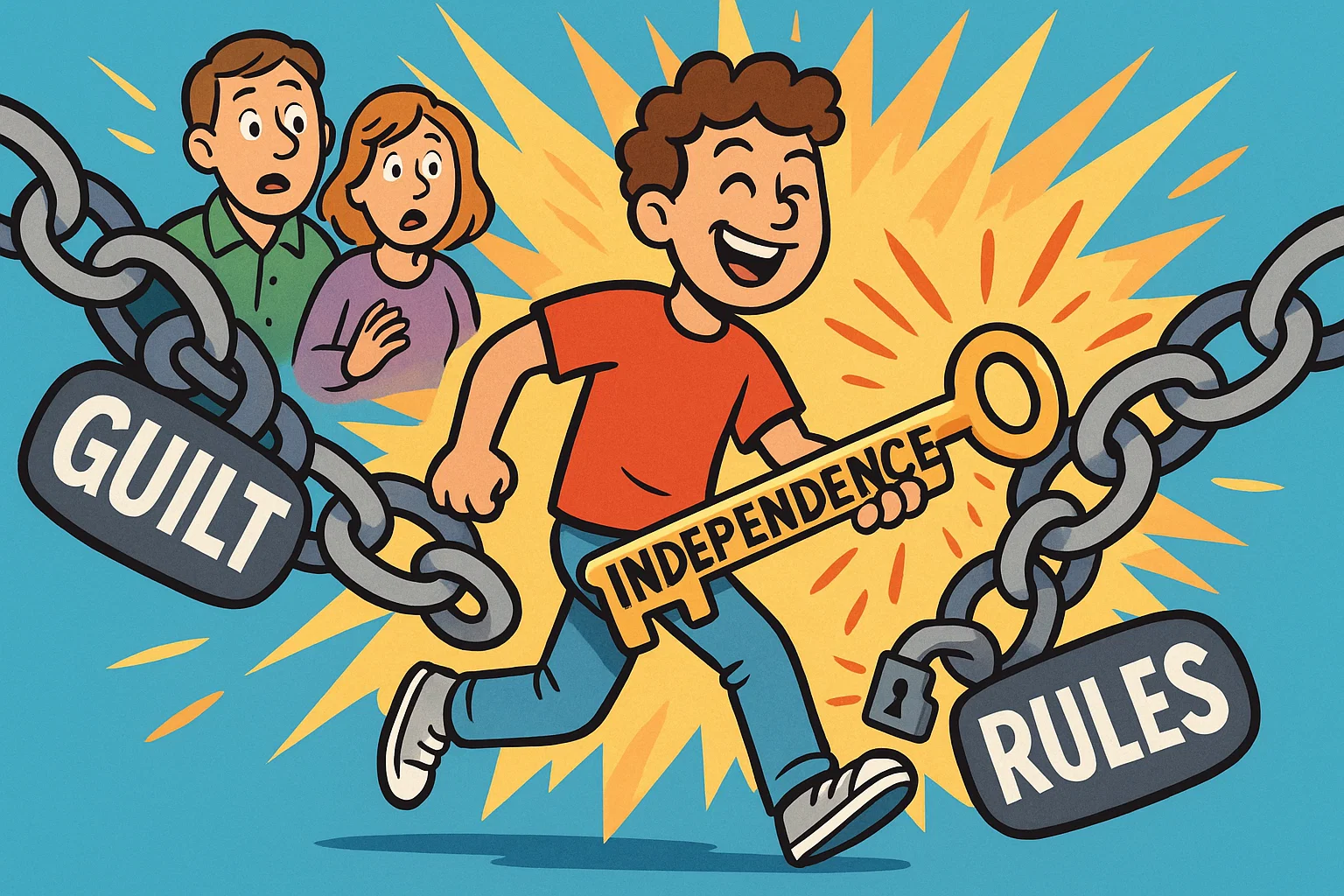 Cartoon steps to free yourself from controlling parents and gain independence. Cartoon steps to free yourself from controlling parents and gain independence.