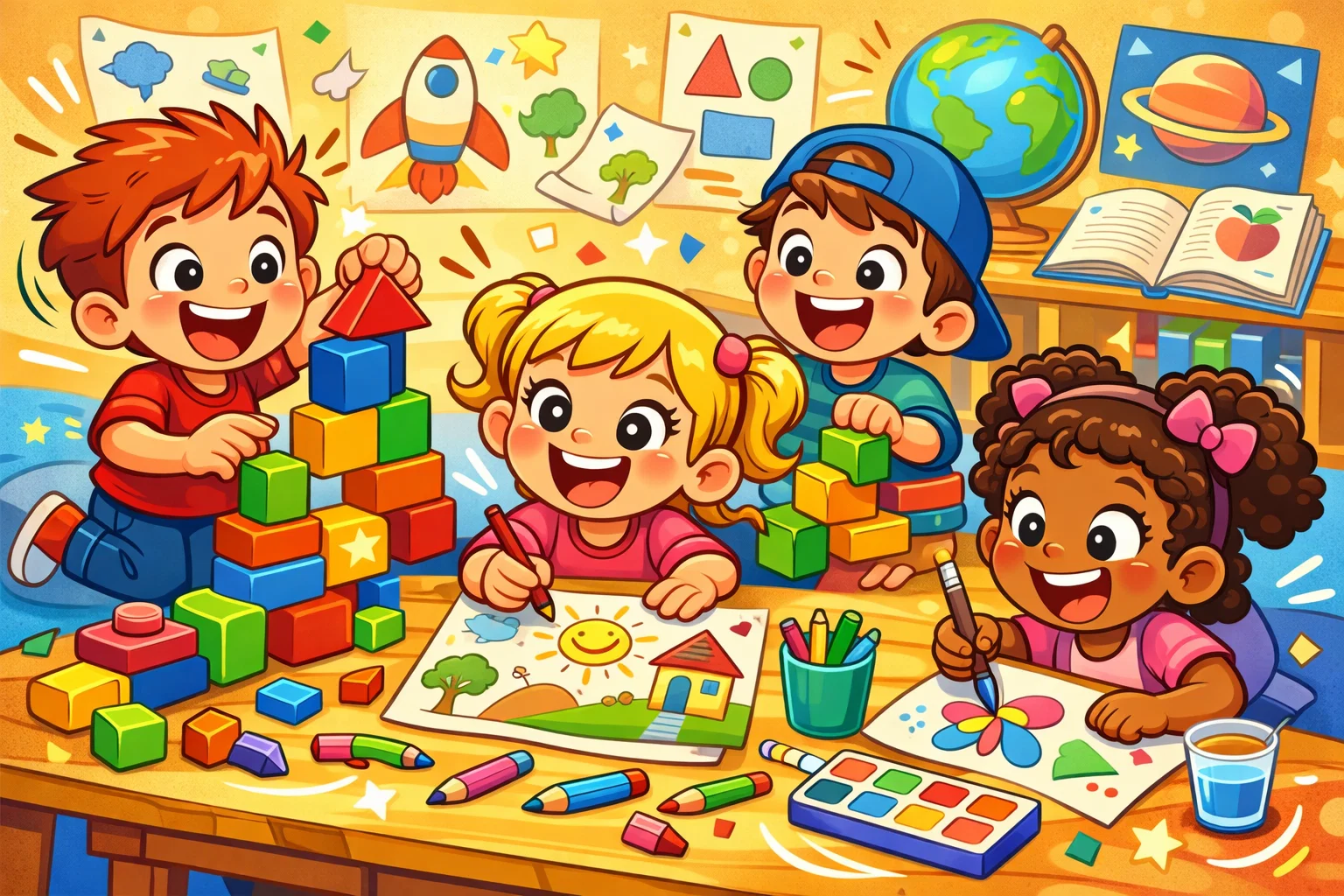 Fun educational activities 5 year olds with kids learning through play. 
