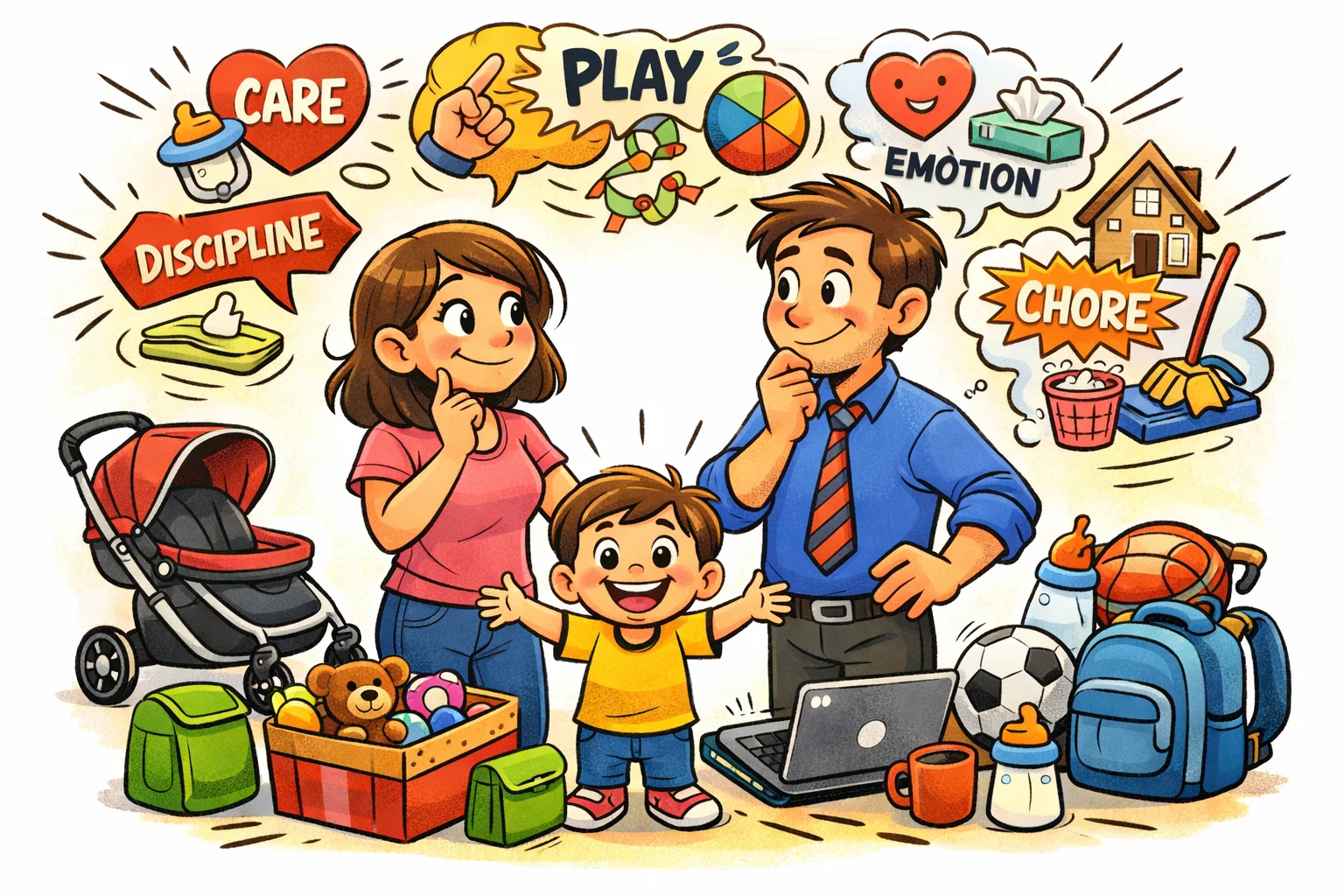 Gender and parenting shared responsibilities between two parents and child.
