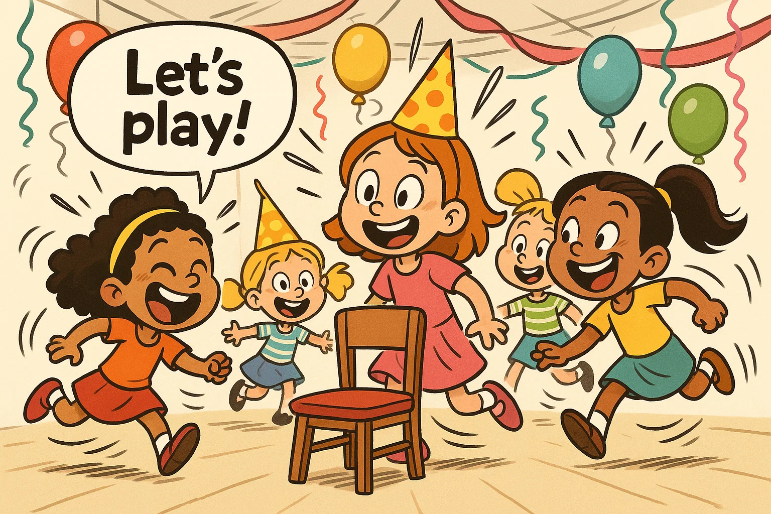 A cartoon illustration of girls playing  A cartoon illustration of girls playing