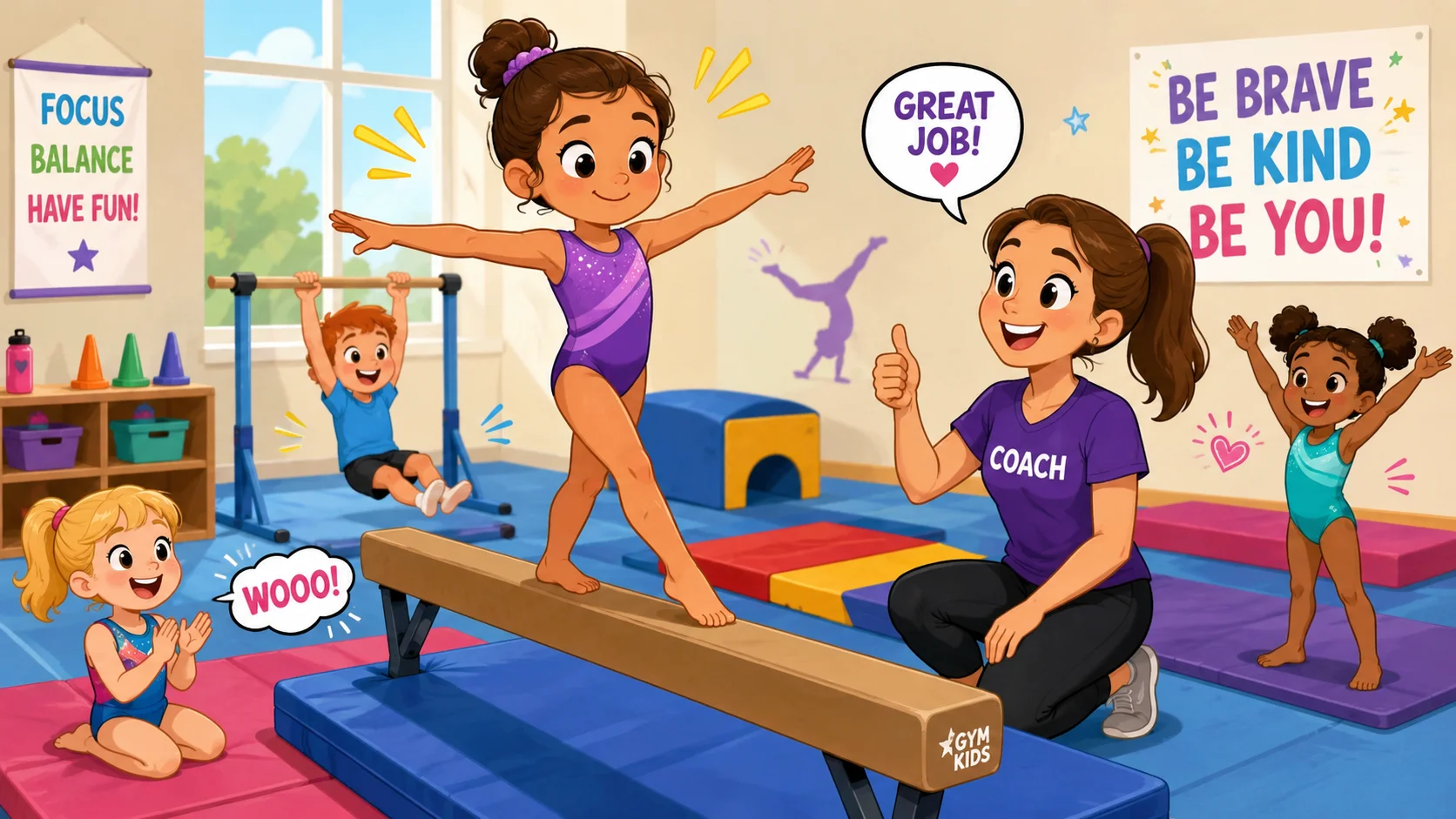 Gymnastics for kids with ADHD in supportive beginner class. 
