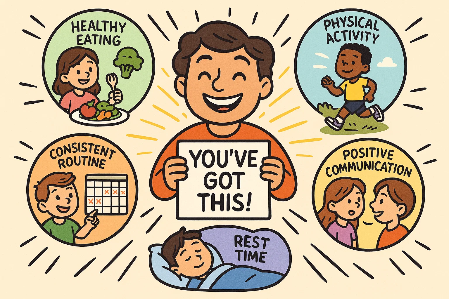 Healthy habits for kids illustrated.