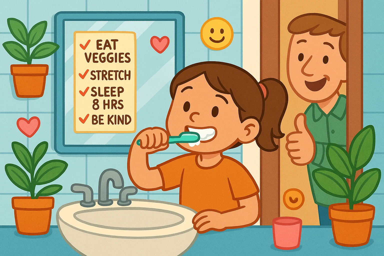 Girl brushing teeth.