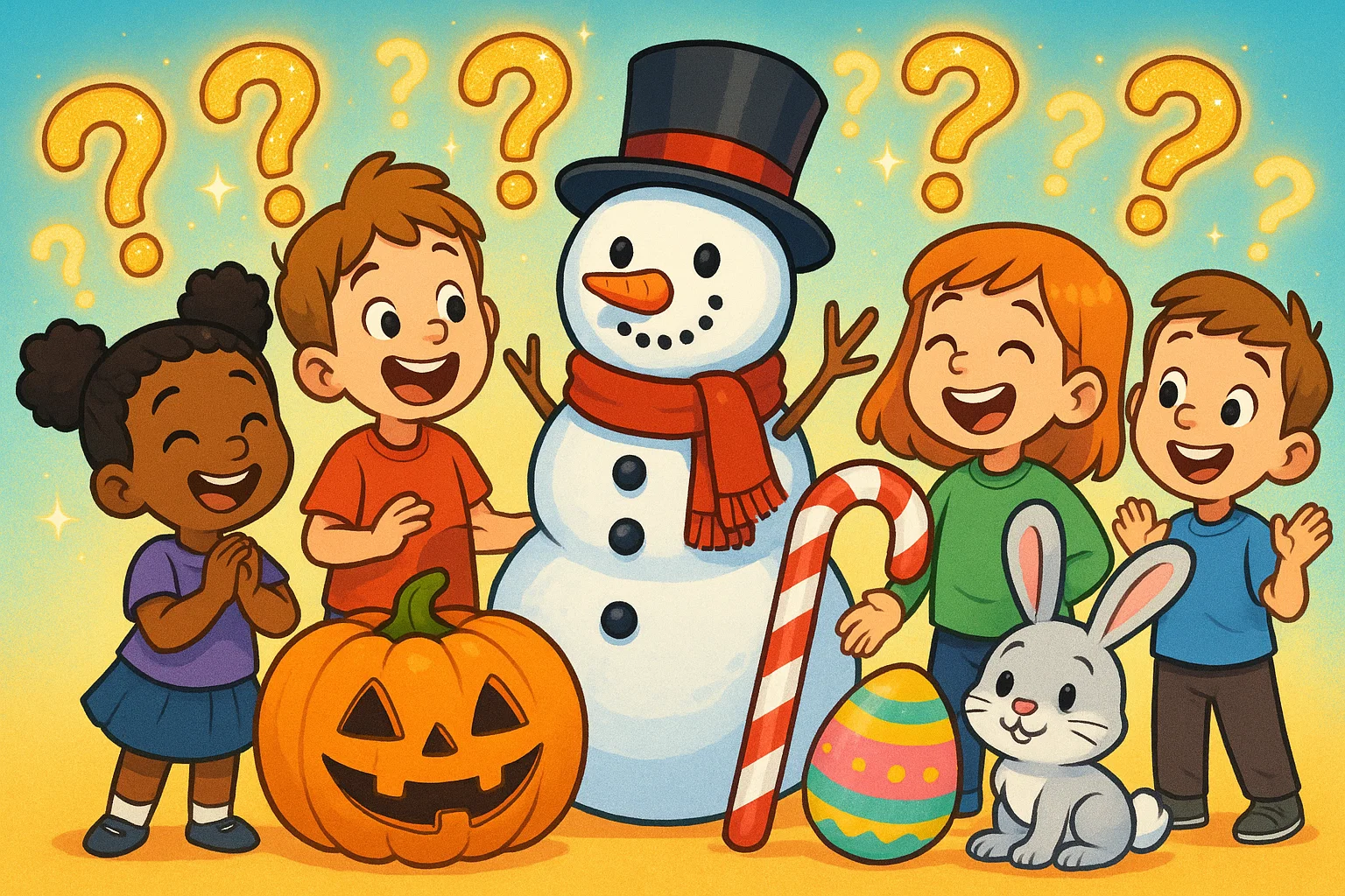 Holiday riddles seasonal celebration fun with children solving festive puzzles.