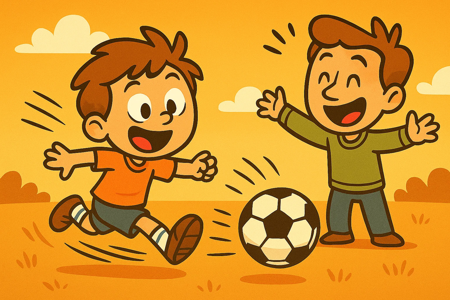 Two boys smiling and playing soccer on a field. How to motivate your child in sports.