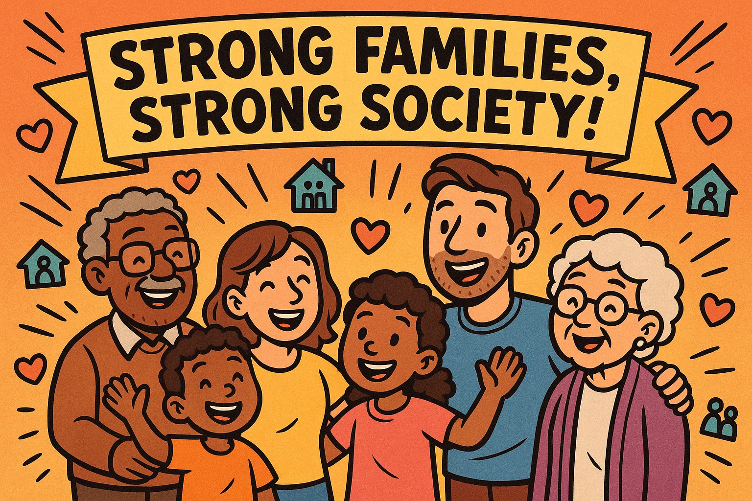 Cartoon family illustration showing the importance of family in modern society. Cartoon family illustration showing the importance of family in modern society.