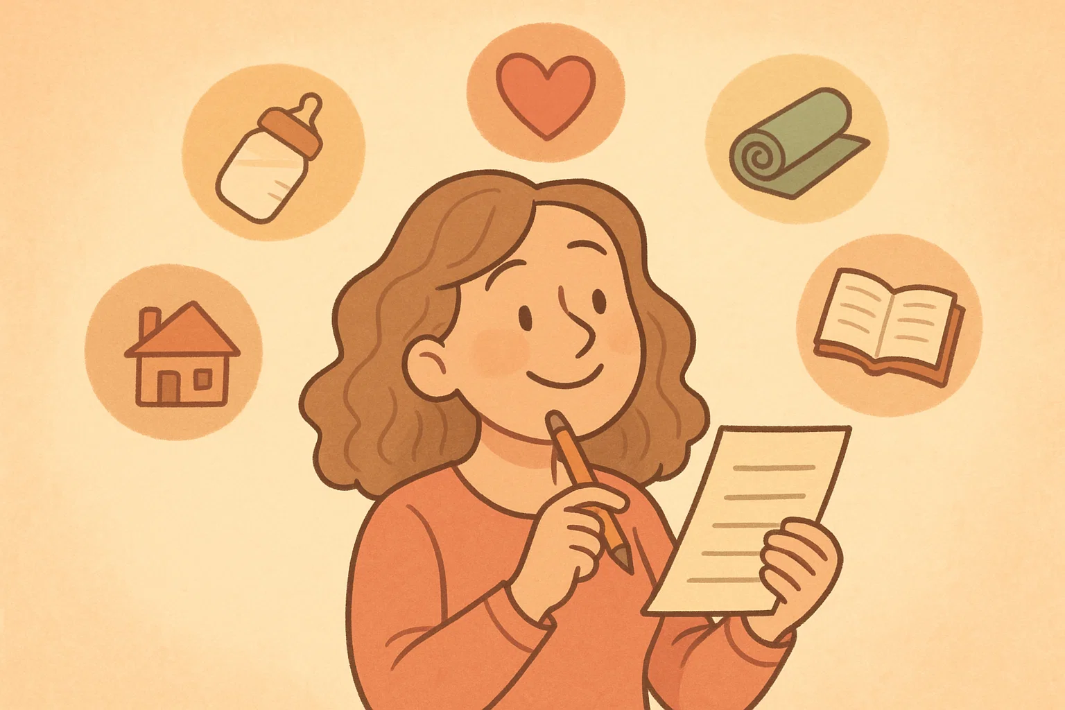 A woman planning her journey into motherhood with a to-do list. A woman planning her journey into motherhood with a to-do list.