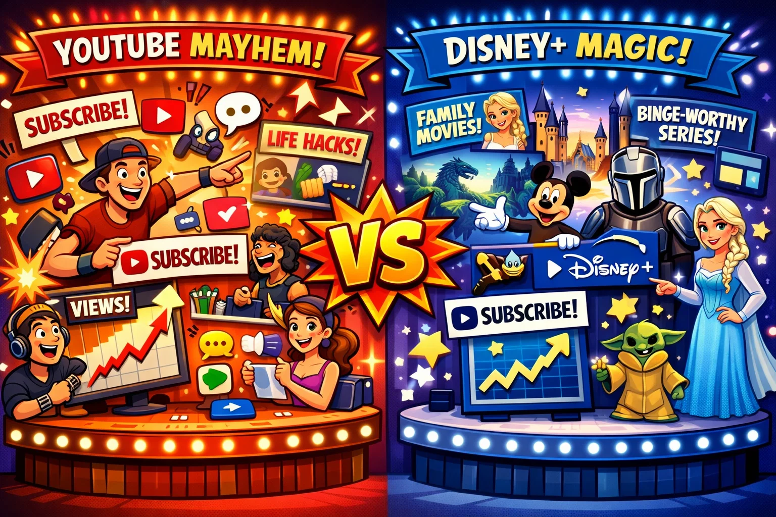  Key differences between YouTube and Disney Plus in content and platform use.
