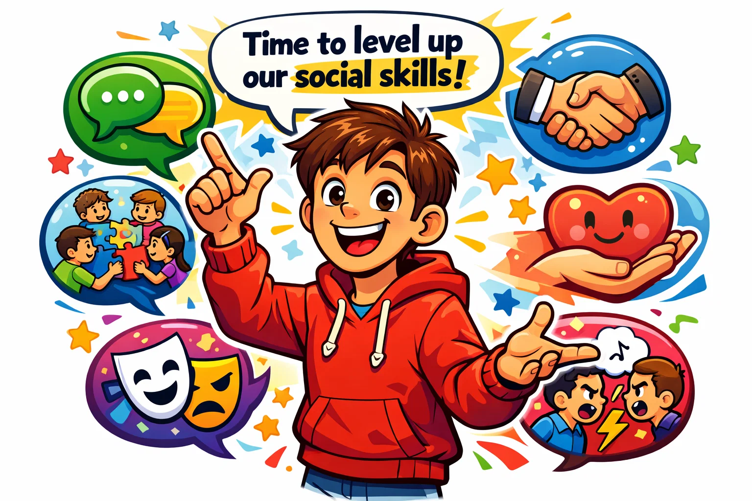 Teens enjoying various activities like scavenger hunts and group games to improve social skills.
