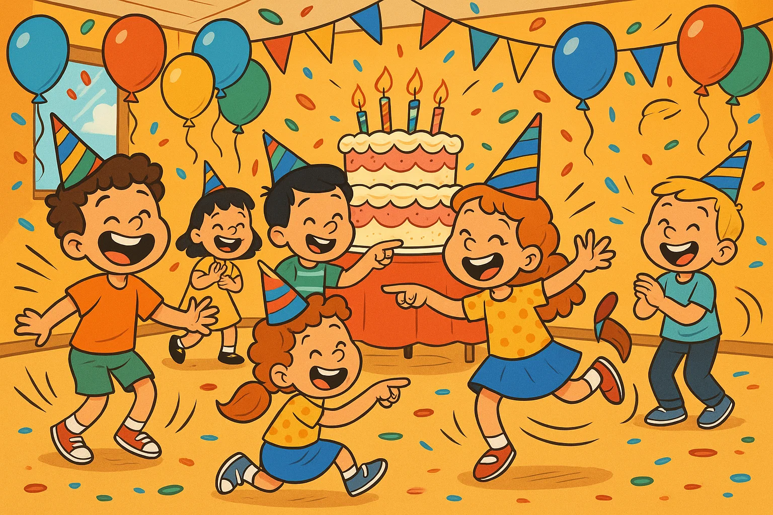 Children enjoying games and cake at a birthday party. Children enjoying games and cake at a birthday party.