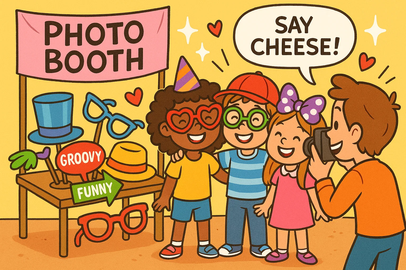 Kids using a photo booth.
