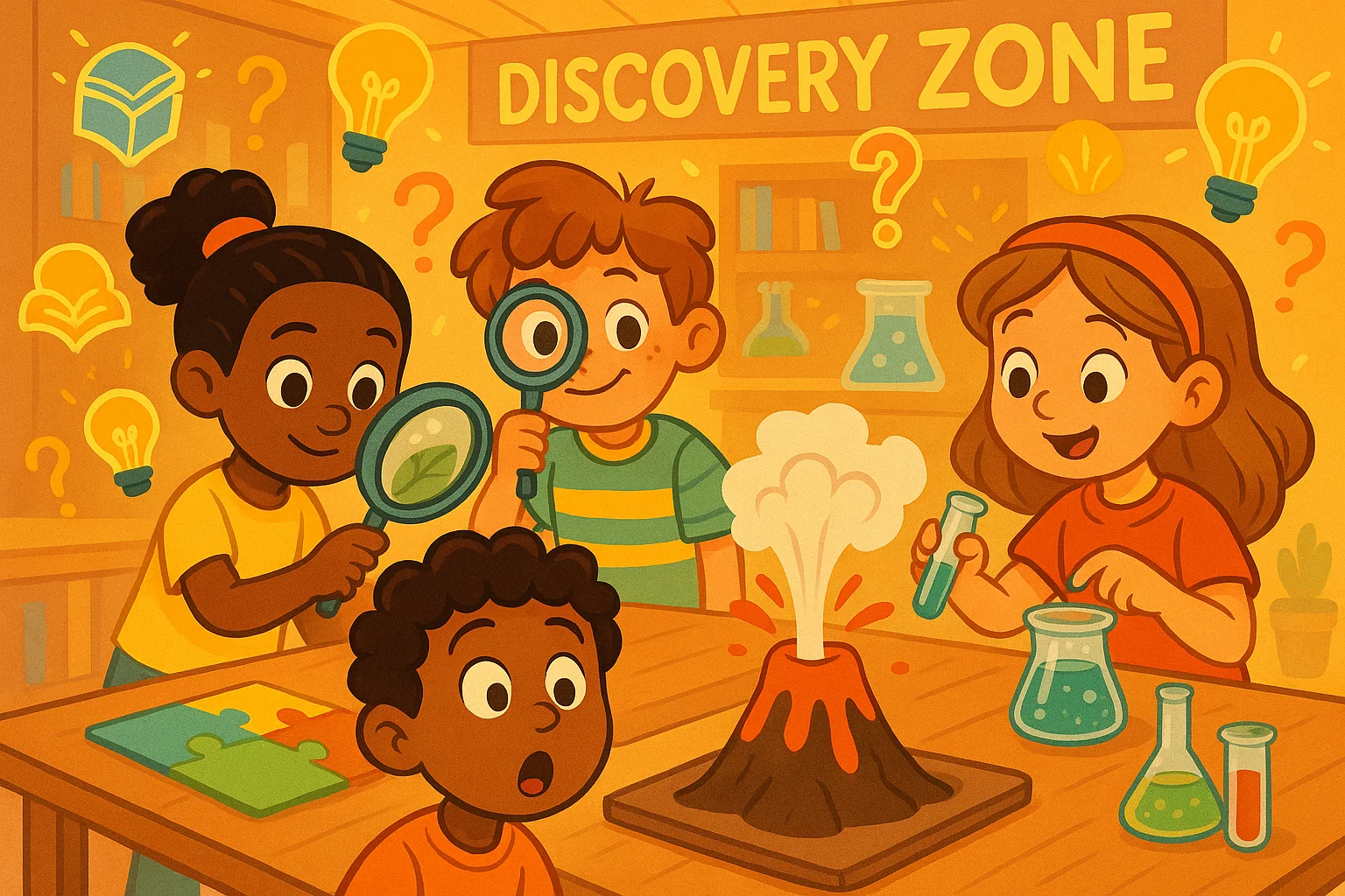 Kids doing science activities.

