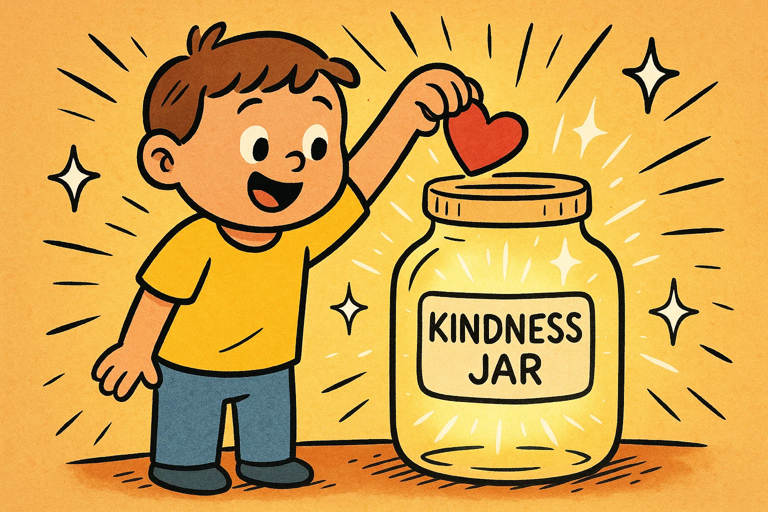  Kid adding tokens into kindness jar as daily kindness activity.
