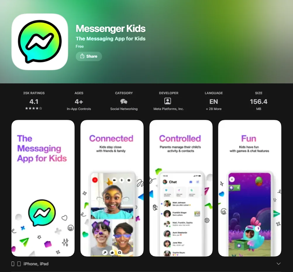 Messenger Kids App Screenshot.
