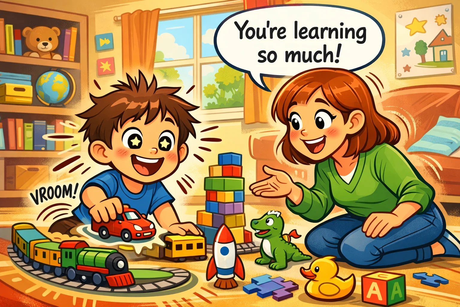 Parenting 5-year-old growth development guide with child learning and parent support.