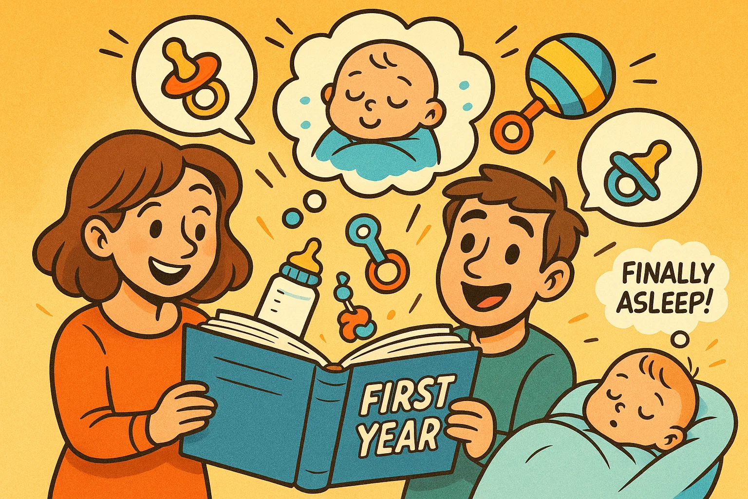 Parents with baby reading best parenting books for the first year. Parents with baby reading best parenting books for the first year.