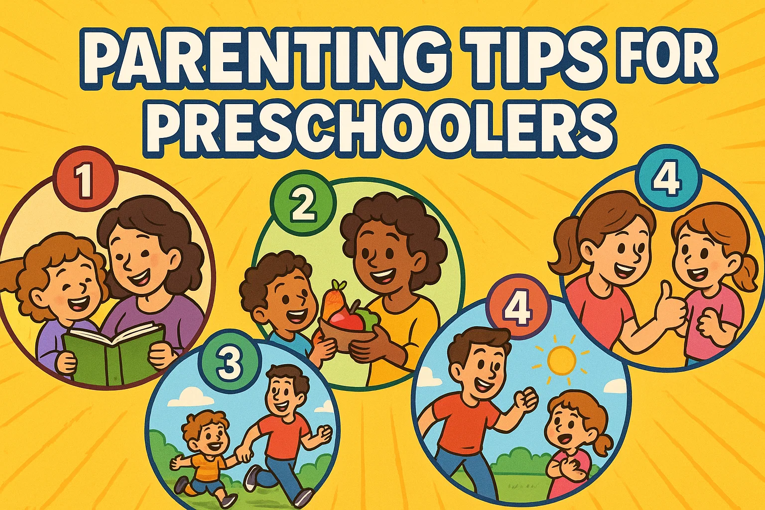 Parenting tips for preschoolers illustrated.
