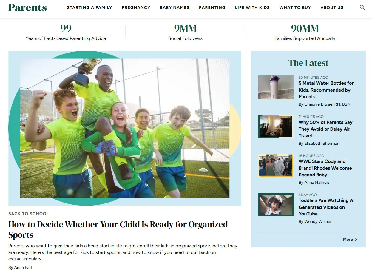 Parents Magazine website with parenting tips and kids activities.