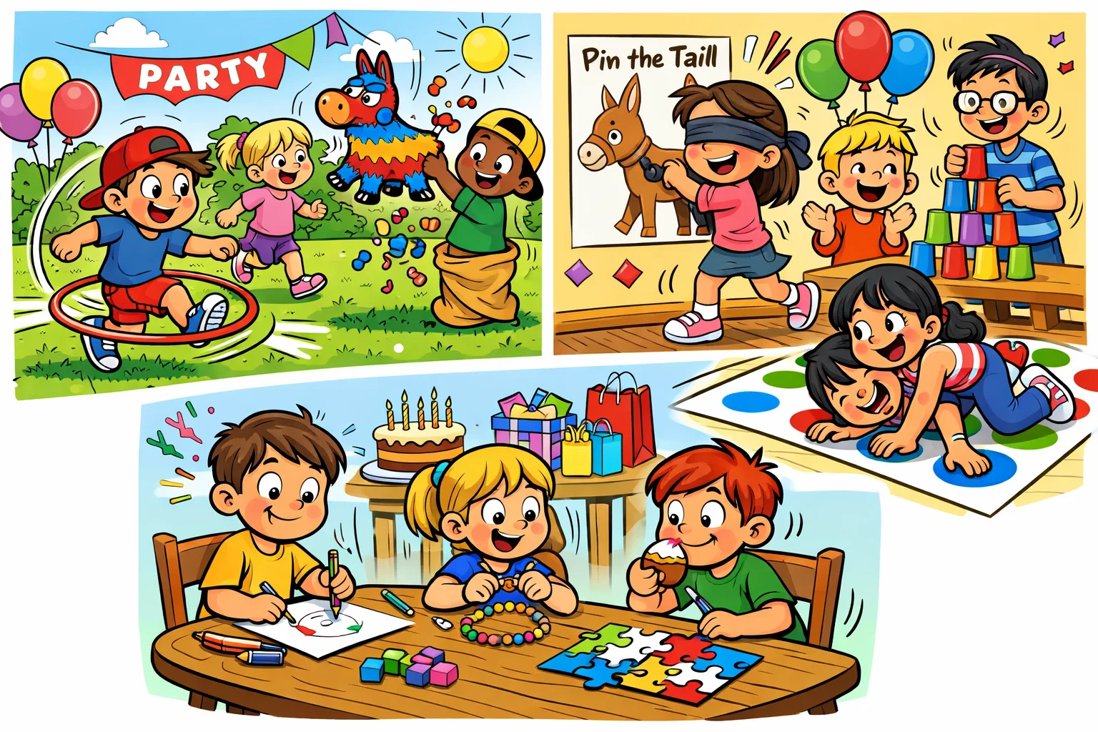  Kids enjoying party activities by space and energy level indoors and outdoors.
