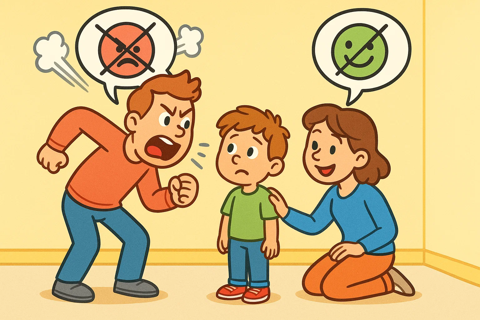 Showing difference between positive discipline and yelling and how it affects a child.
