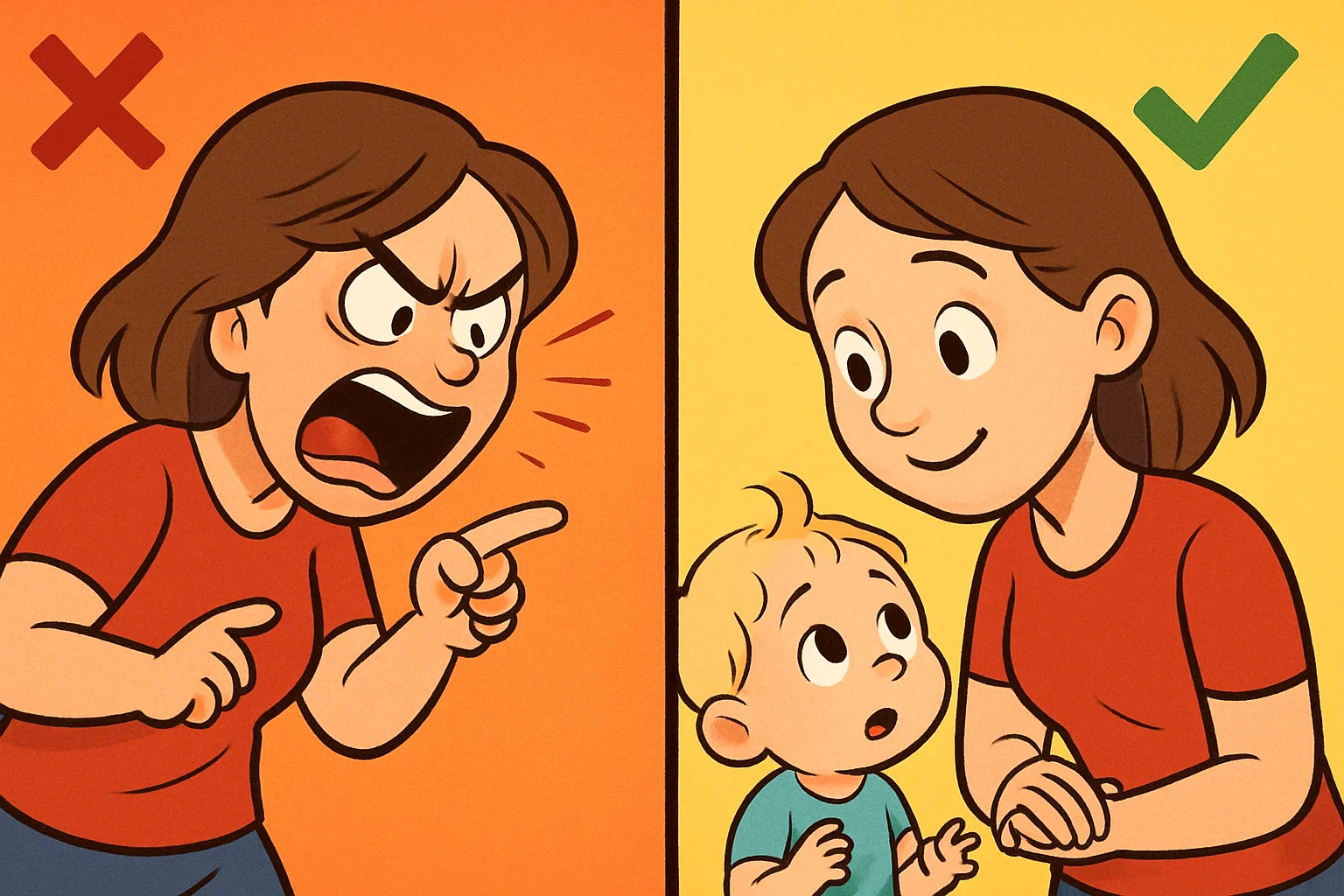 Comparison of negative yelling and positive calm parenting approach with mother and child 