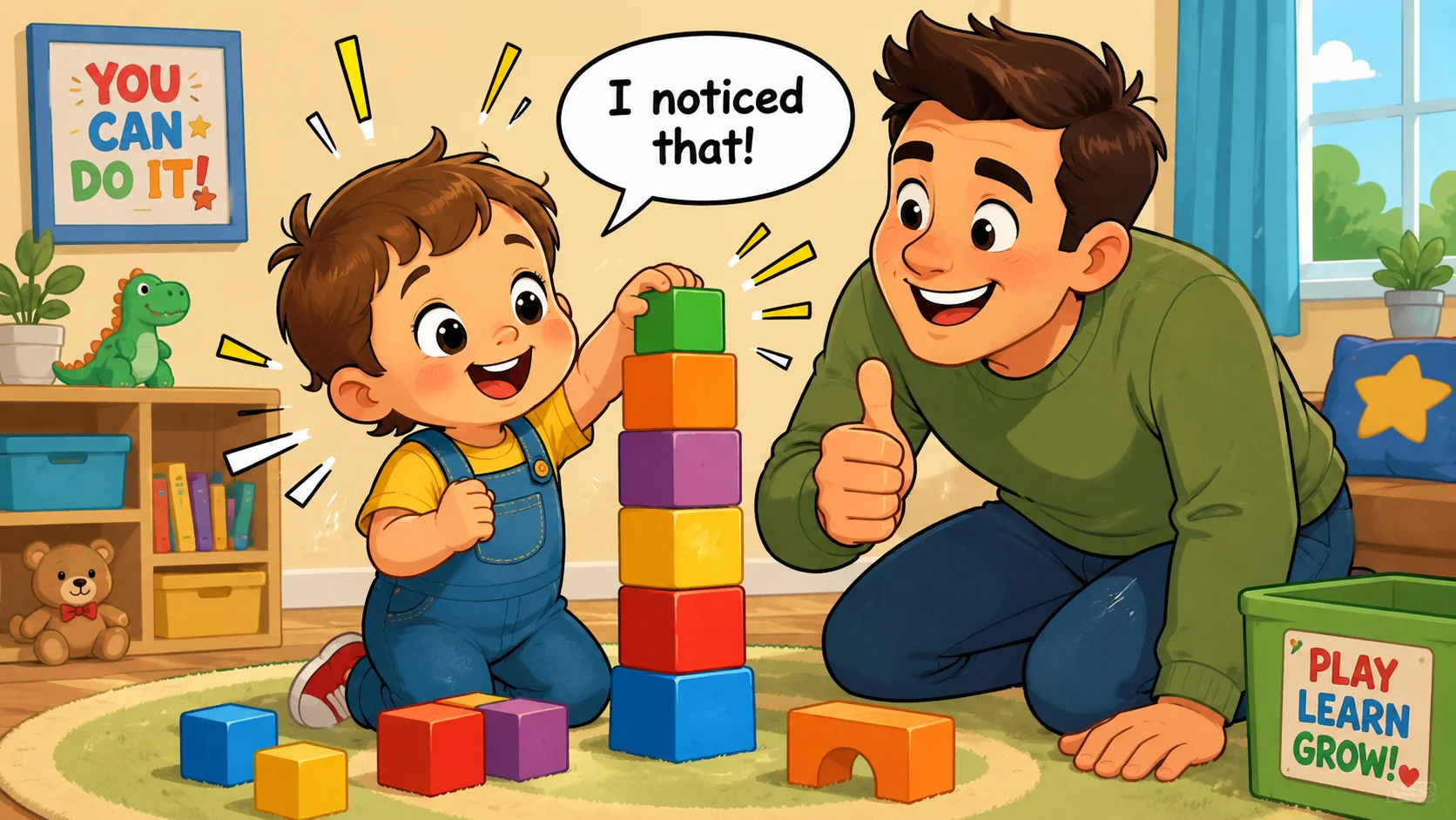 Power of attention for toddler good behaviour with parent praise. 
