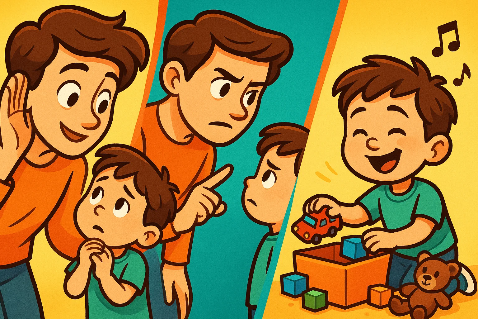 Parent applies practical tools like active listening and playful cooperation. Parent applies practical tools like active listening and playful cooperation.