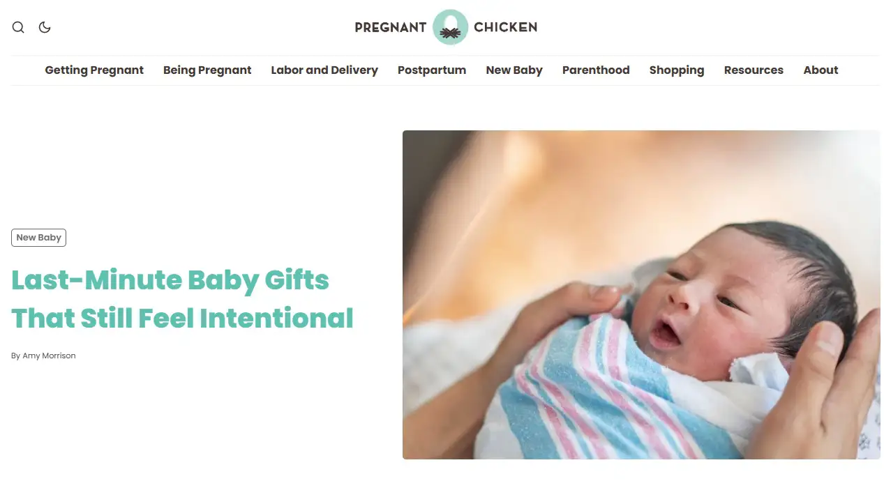 Pregnant Chicken blog featuring baby gift ideas and pregnancy articles.