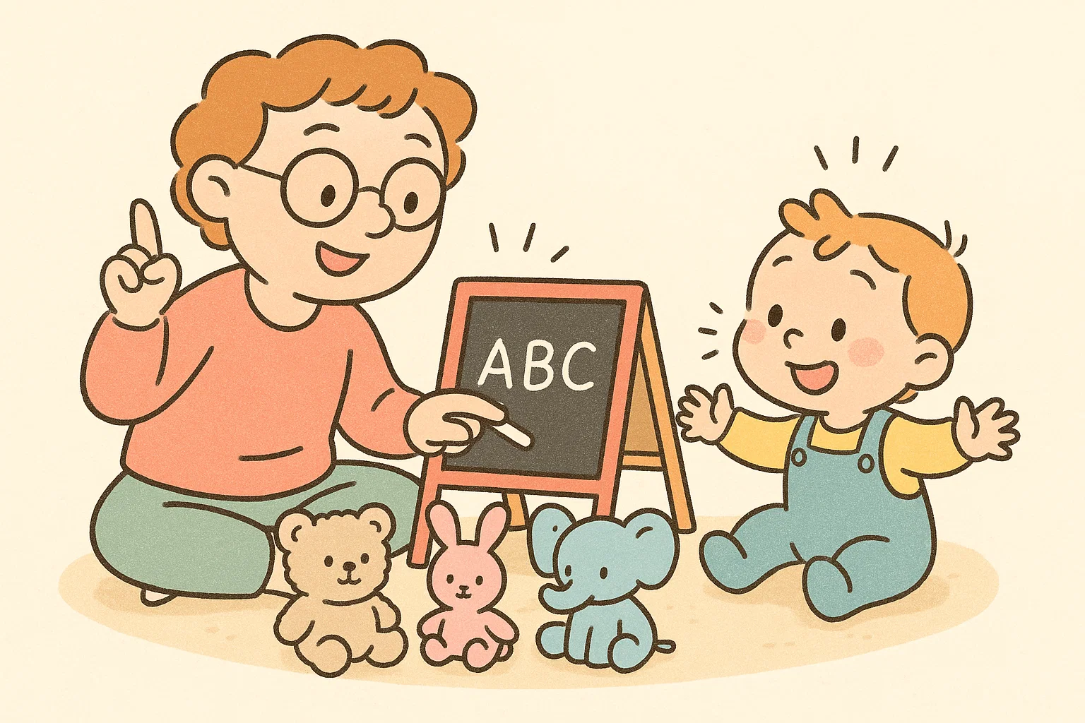 Parent teaching toddler with ABC board and toys to prepare for preschool learning. Parent teaching toddler with ABC board and toys to prepare for preschool learning.