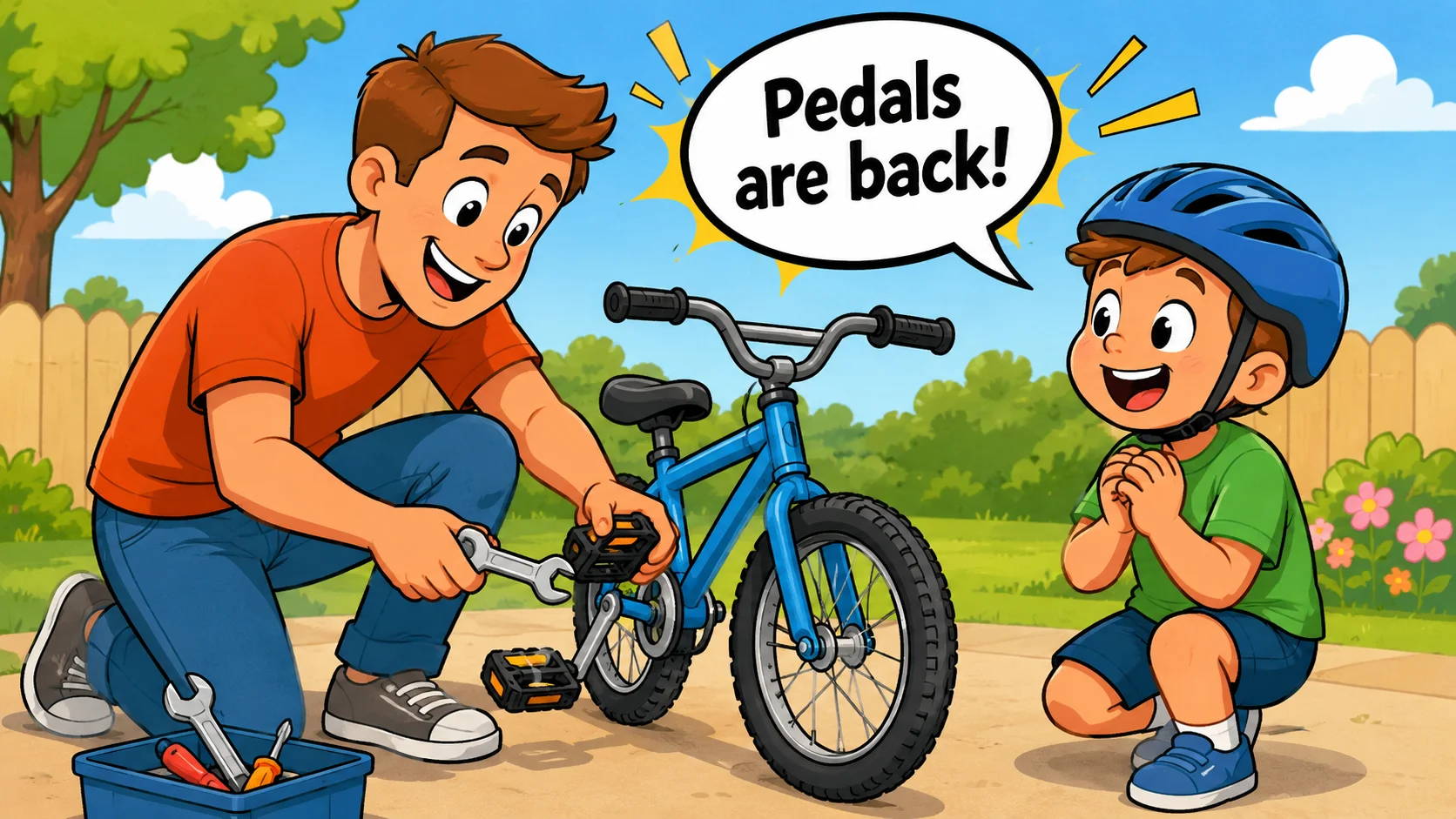 Put pedals back on kids bike before child learns to ride.