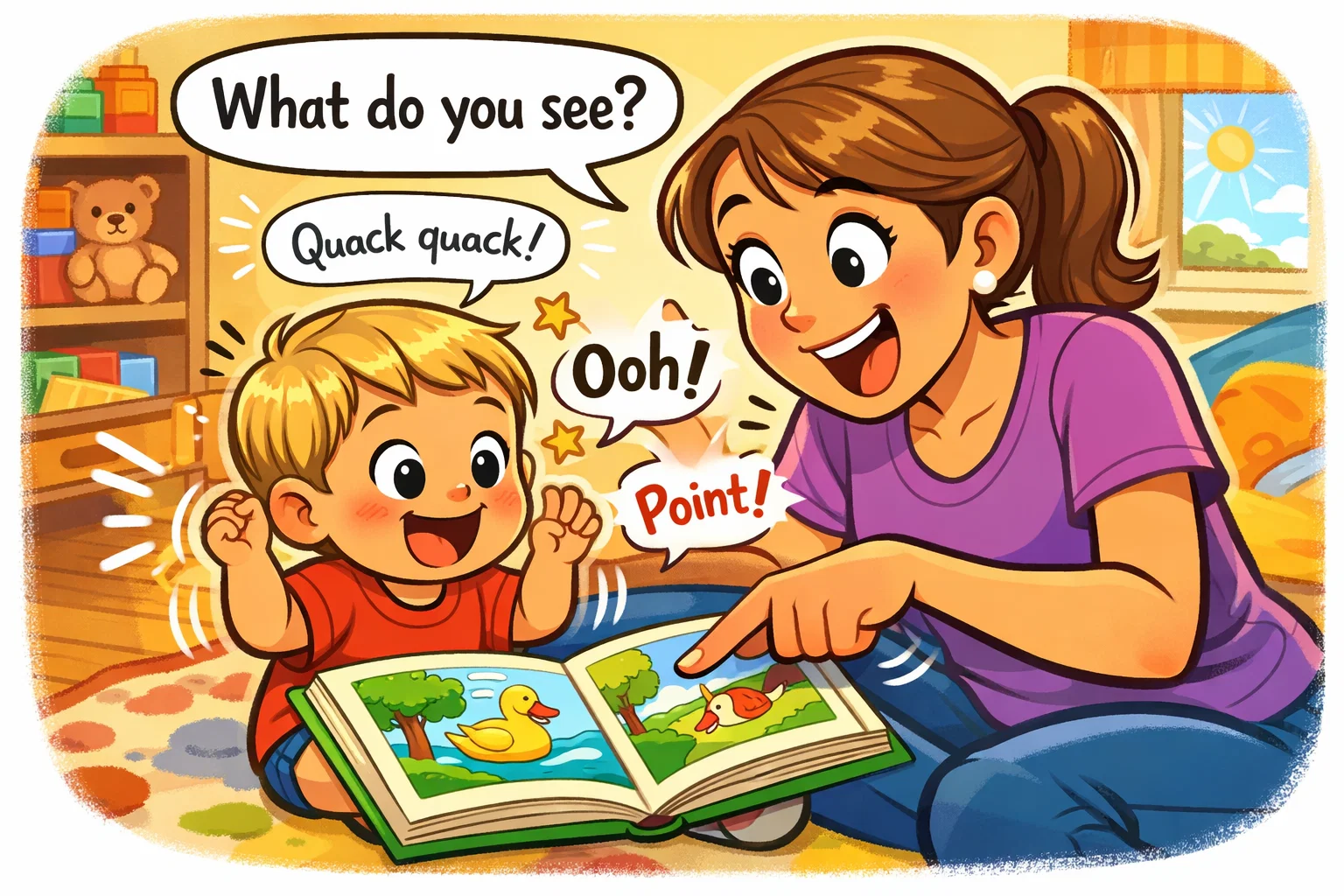 Reading classic books toddlers tips with parent engaging child during storytime. 
