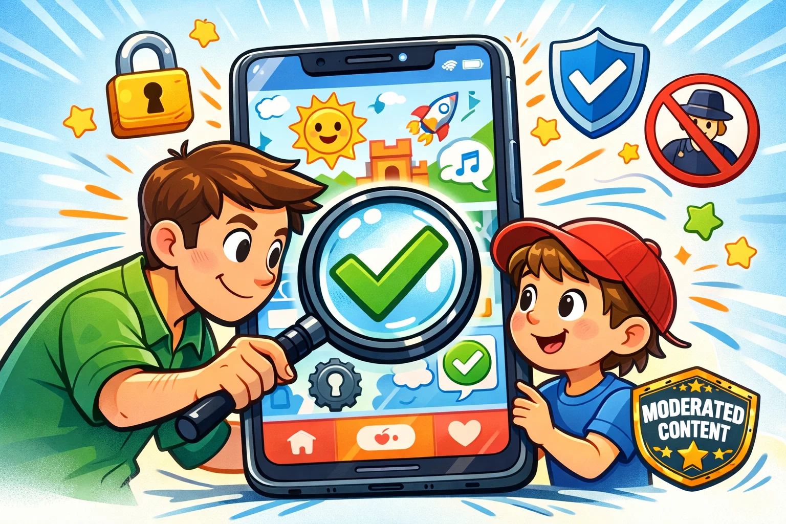 Safety features to check before choosing app for kids social media.
