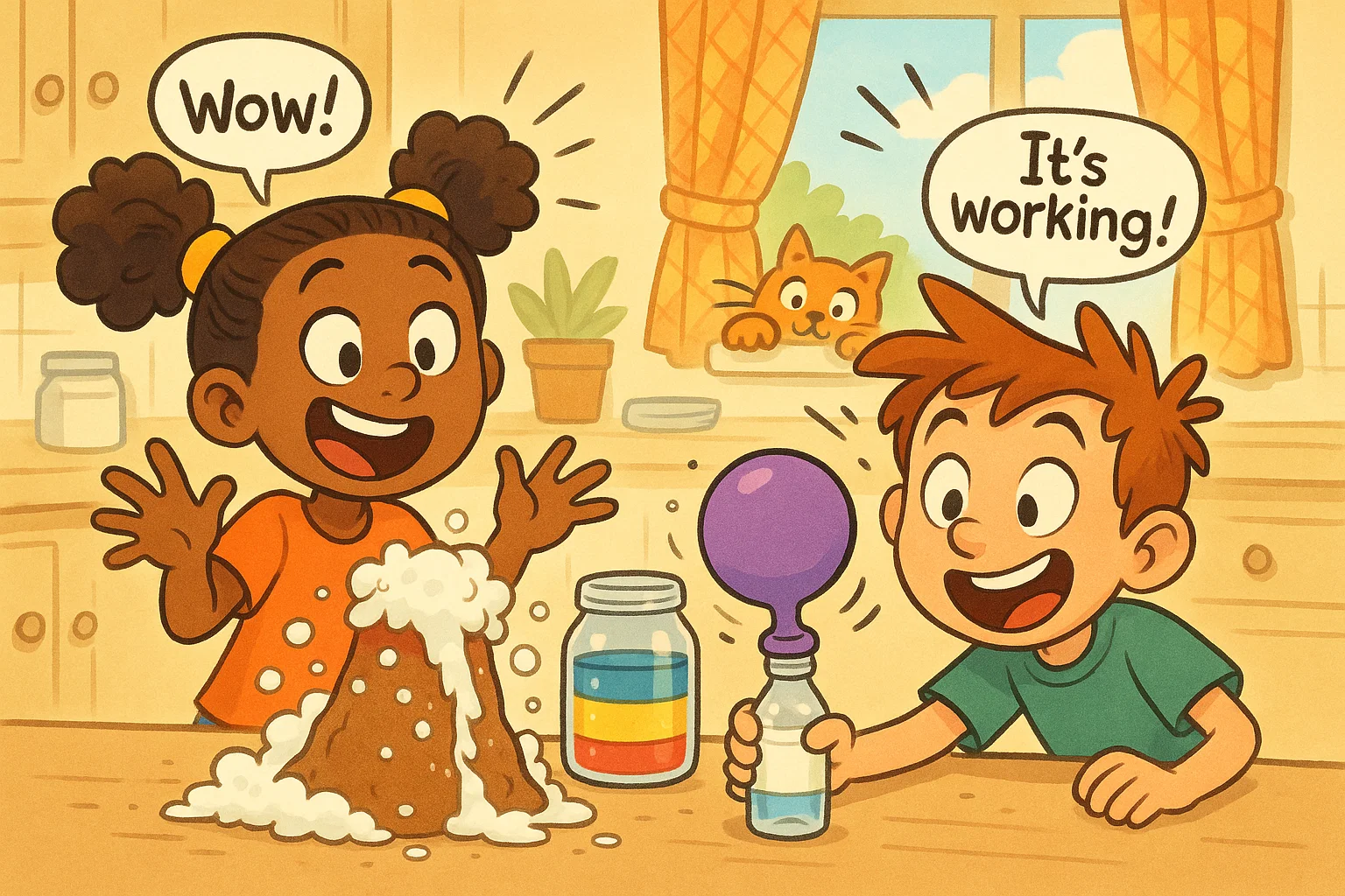 Children performing fun science experiments using household items