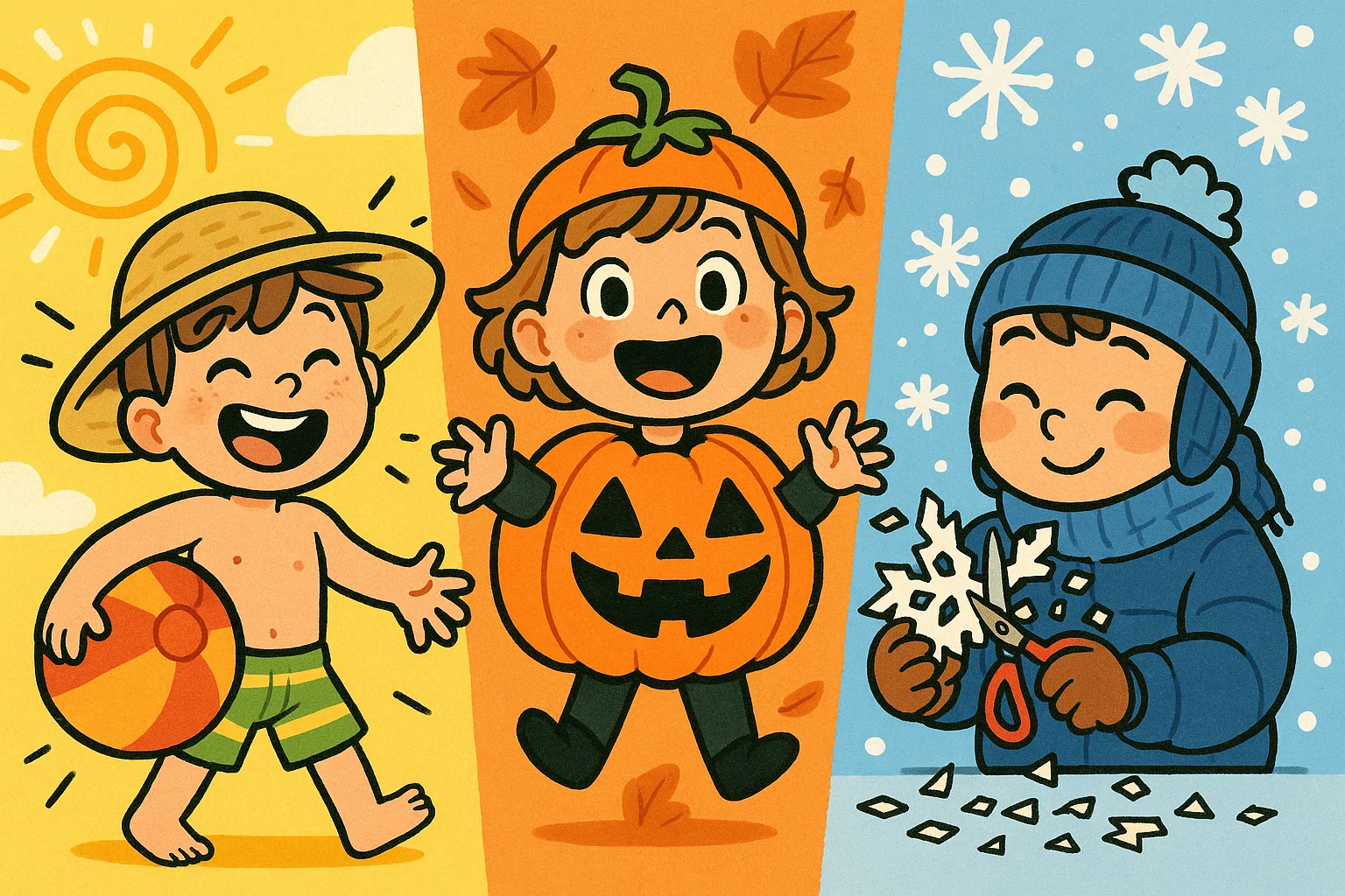 Kids doing seasonal activities.
