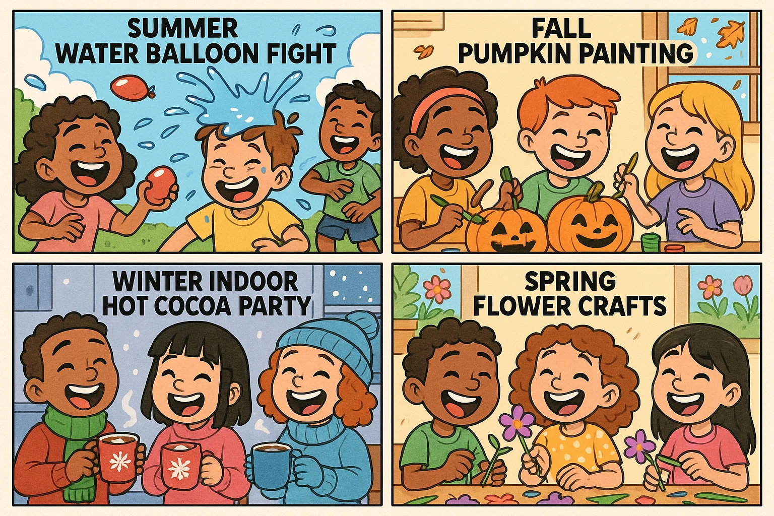 Children enjoying seasonal birthday activities