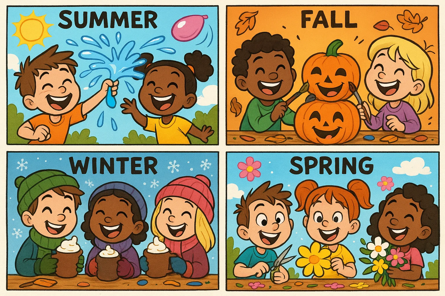 Children enjoying seasonal birthday activities Children enjoying seasonal birthday activities