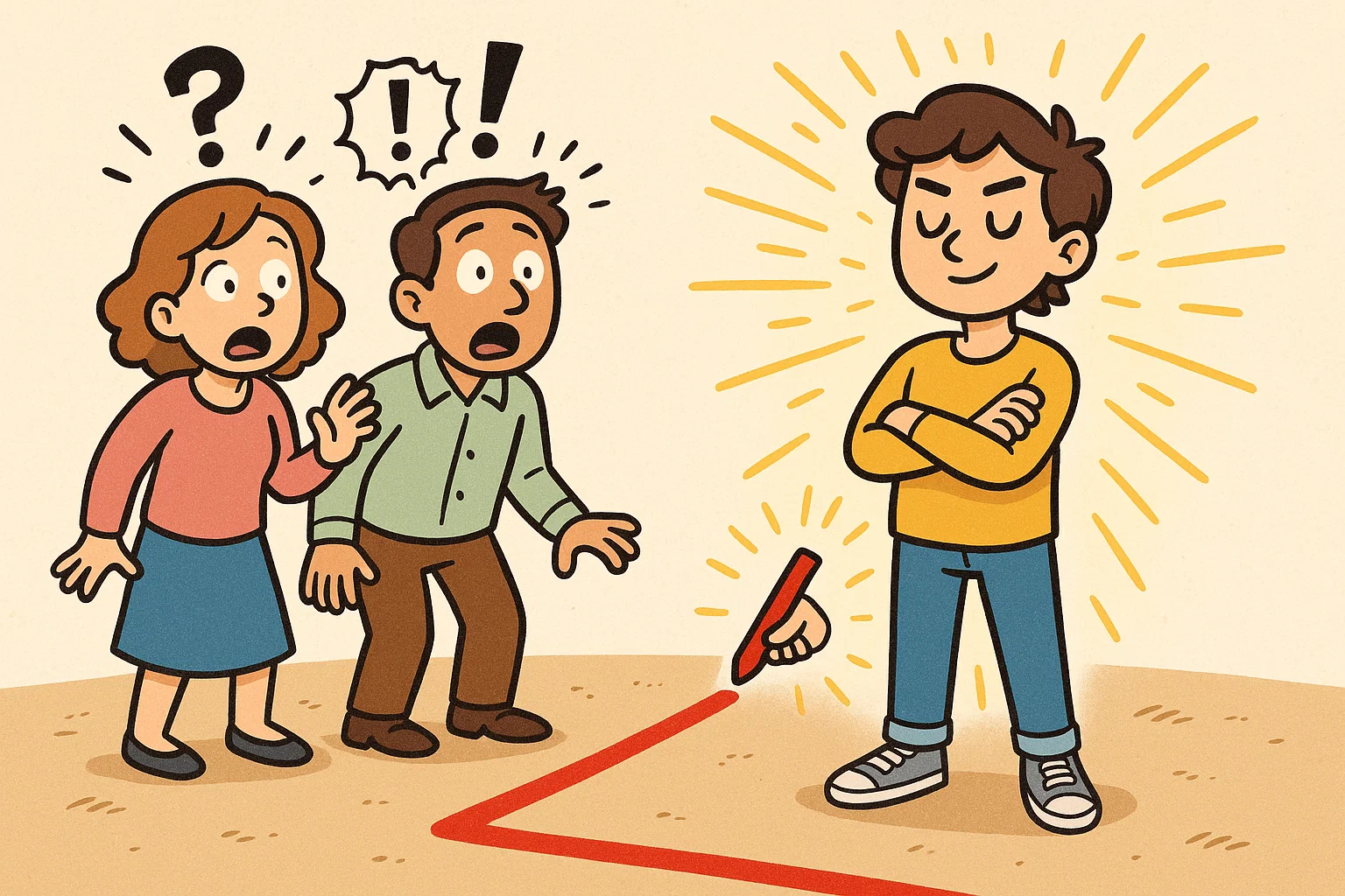 Cartoon setting boundaries with controlling parents and creating personal space. Cartoon setting boundaries with controlling parents and creating personal space.