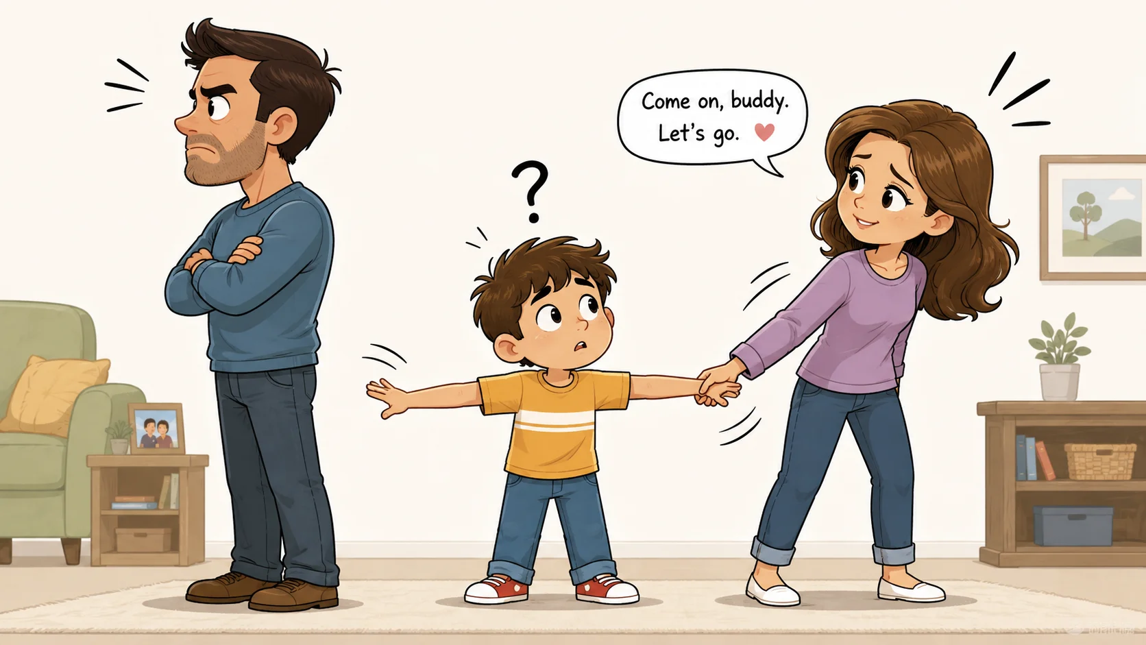 Signs of parental alienating behaviors with a confused child between separated parents. 
