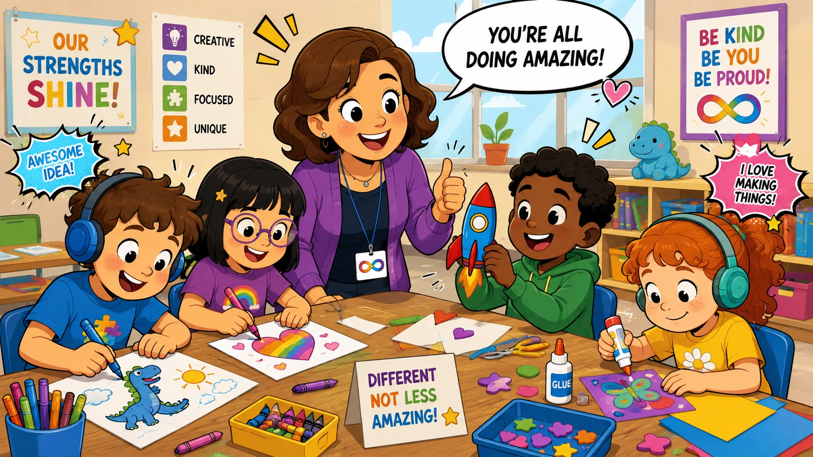 Social skills activities for autism with creative classroom crafts.