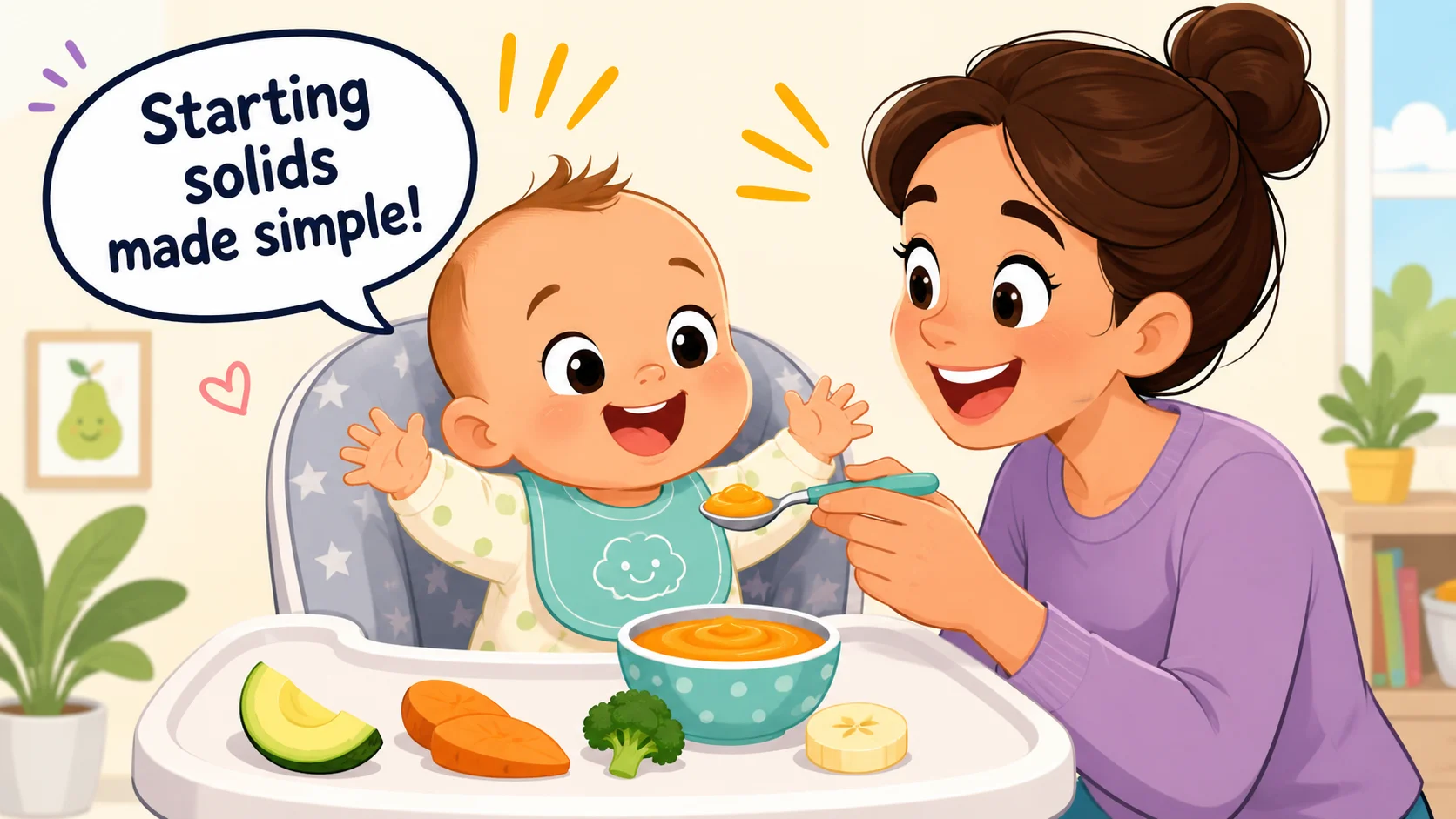 Starting solids made simple with baby trying first foods. 
