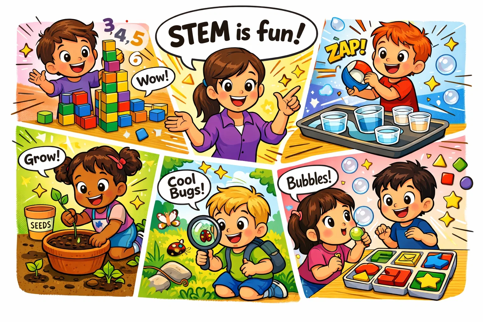 Stem activities for 3-5 year olds during playful indoor and outdoor preschool learning.