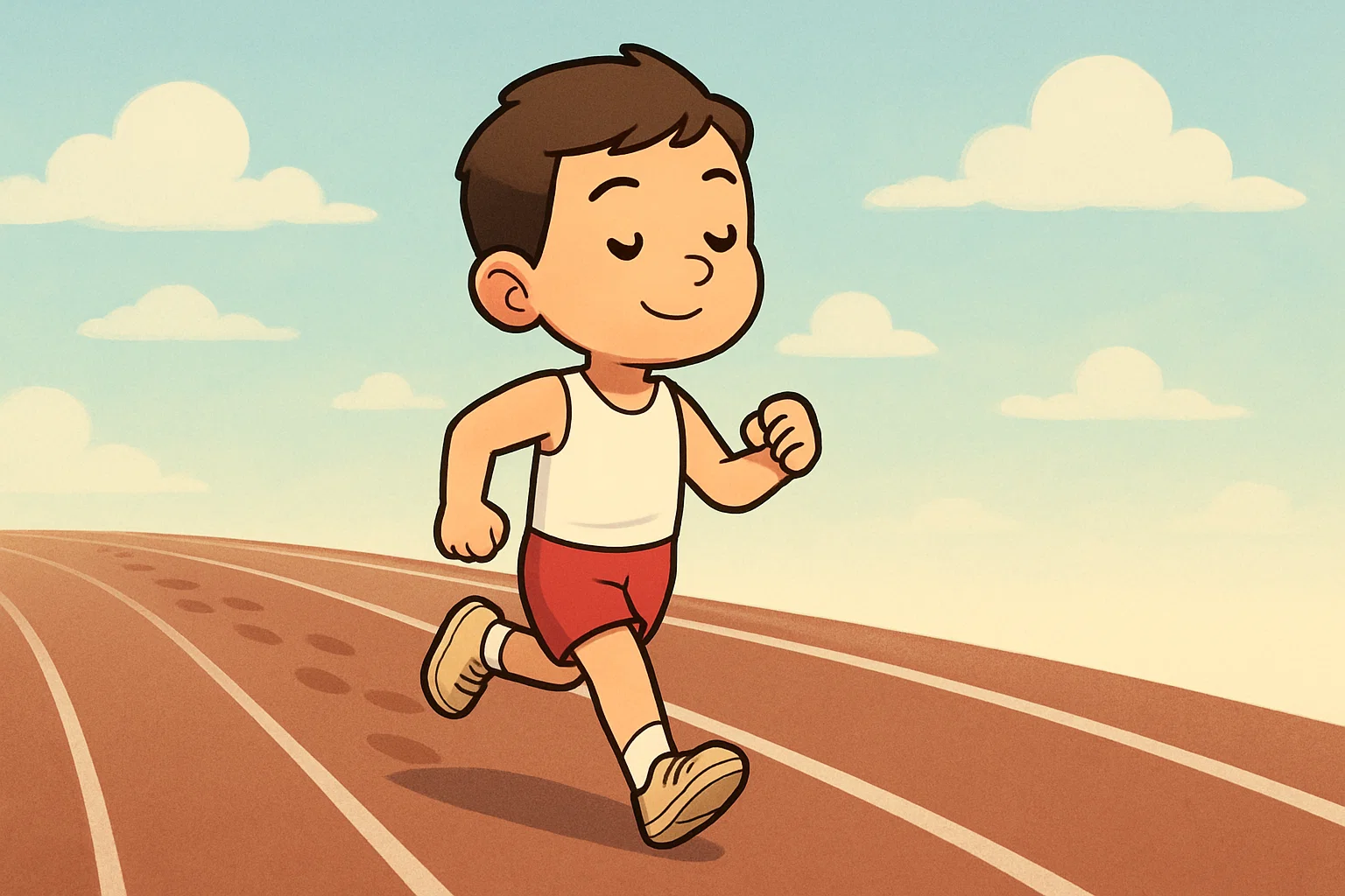  A happy young boy running on a track. Strategies for long-term motivation and growth.
