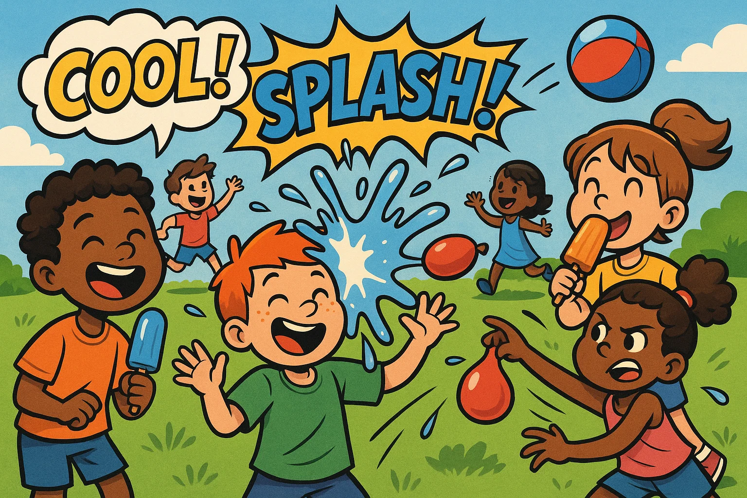 Children enjoying summer birthday party games and activities. Children enjoying summer birthday party games and activities.