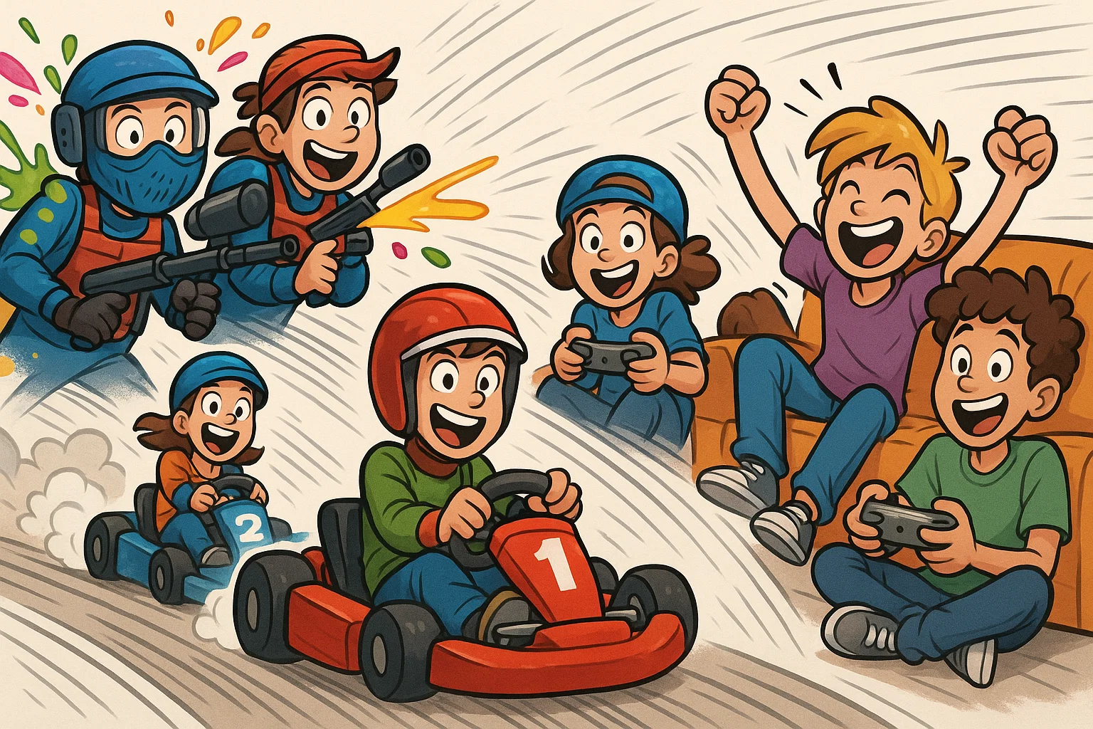 Teen boy birthday party ideas with paintball games, go-kart racing, and friends playing video games. Teen boy birthday party ideas with paintball games, go-kart racing, and friends playing video games.