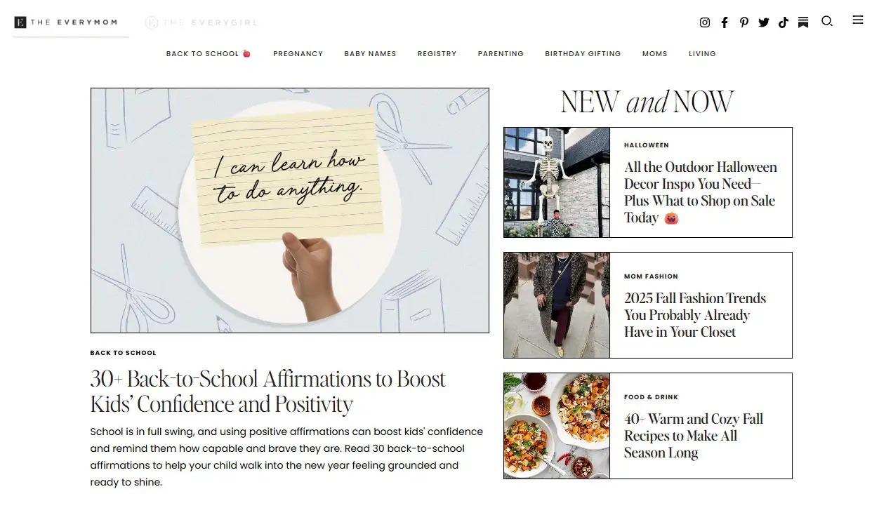 The Everymom blog homepage with work life balance and parenting stories.